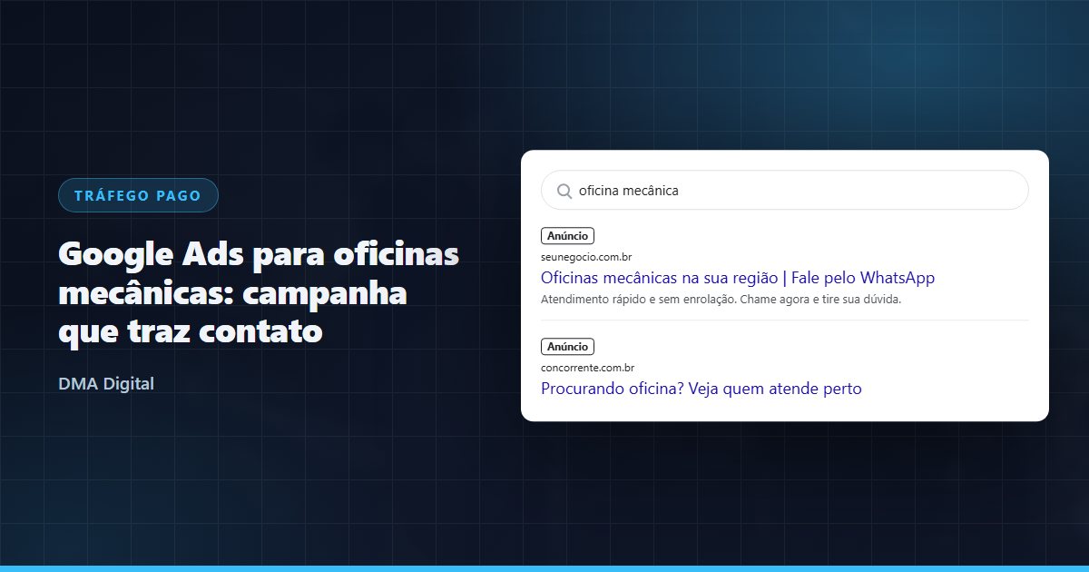 Dono de oficina mecânica verificando campanha no Google Ads no celular
