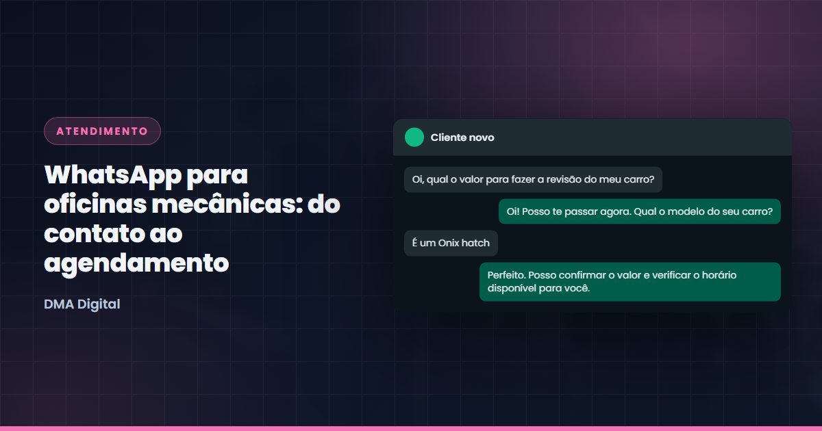 Dono de oficina mecânica atendendo cliente pelo WhatsApp com celular na mão