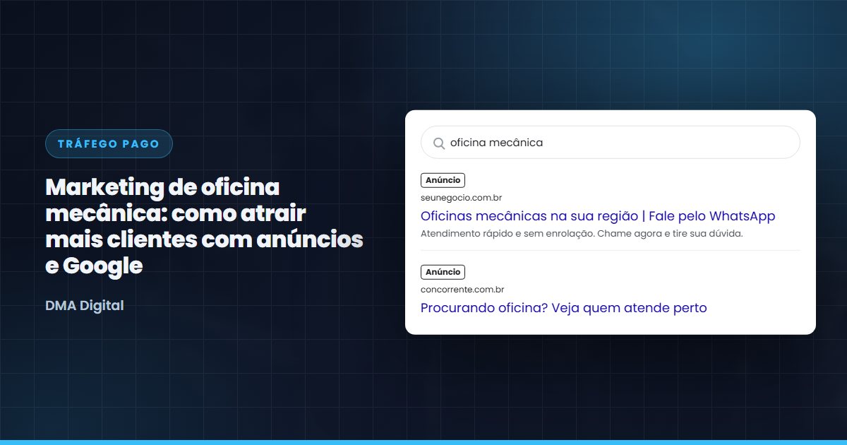 Busca do Google com anúncios de oficinas mecânicas
