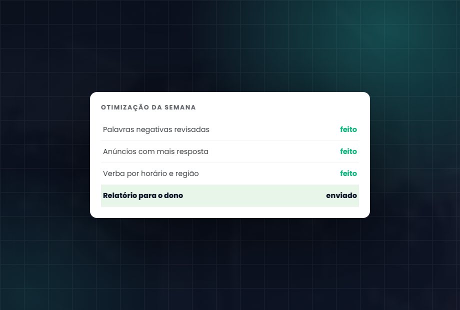 Otimização semanal: Foco no que fechou serviço